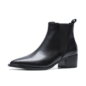 

Classic Chelsea Boots 2020 Winter Warm Women Ankle Boots Genuine Leather High Heels Short Boots Dancing Shoes Woman