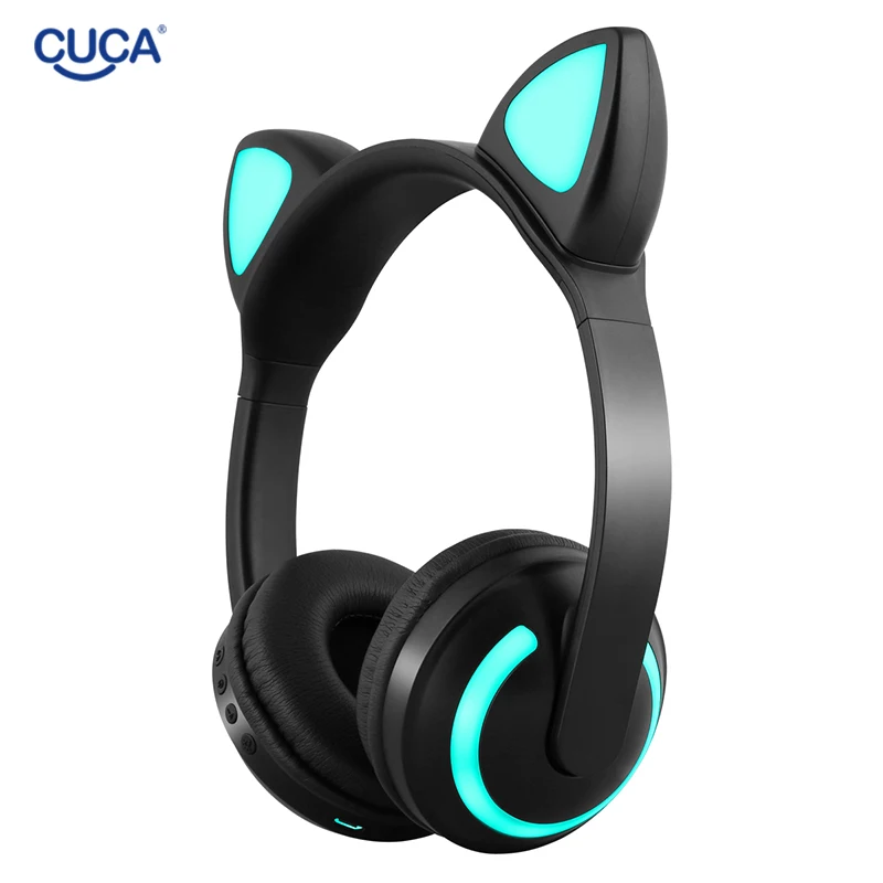 CUCA LED Cat Ear Bluetooth 5 0 Headset Noise Cancelling earphone for Kids Grils Gift Colorful Headphone With Mic Wireless Wired