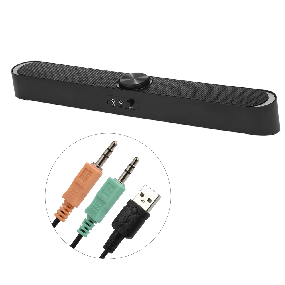 SADA USB Компьютерные Колонки со светодиодный подсветкой 3,5 мм разъем проводной Саундбар динамик для ПК мобильного телефона планшеты настольный ноутбук звуковая панель - Цвет: Черный