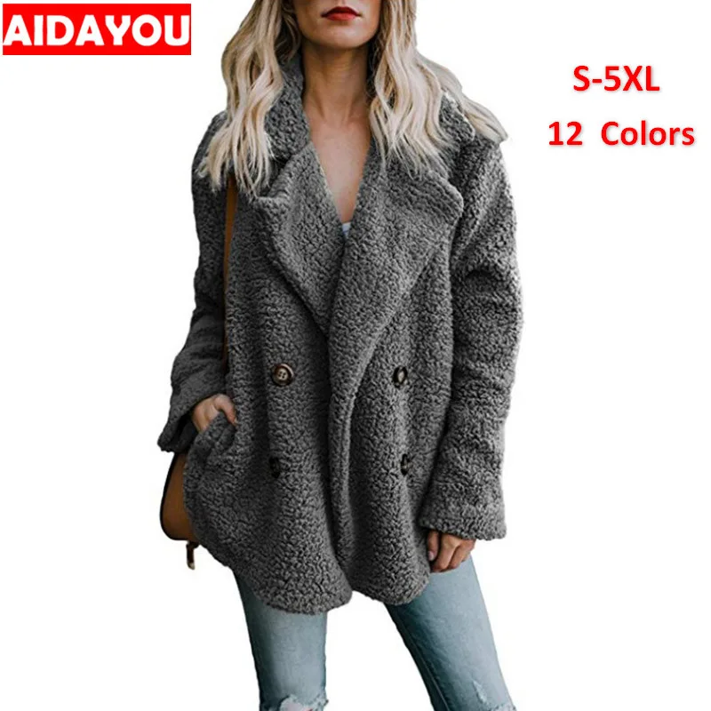 #*Cheap Women Lamb velvet Short Coats Plus Size Long Sleeve thickening Button Pockets Teddy Short Coat ouc620a