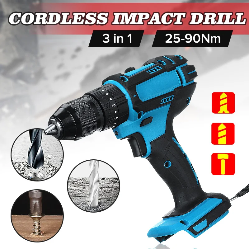 

18V 3 in 1 Electric Cordless Impact Drill 13mm Rechargable Electric Screwdriver Drill for Makita Battery Power Tool