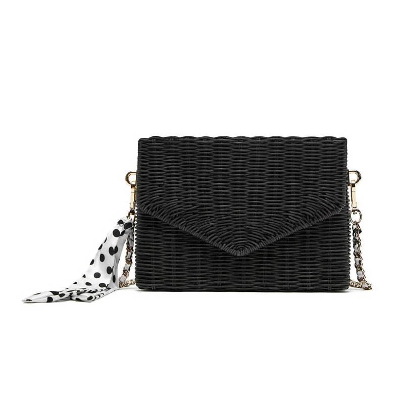 

Fashion Rattan Straw Bags Women Beach Crossbody Bags Summer Scarf Handbags Ladies Bohemian Style Shoulder Bag Chain Flap