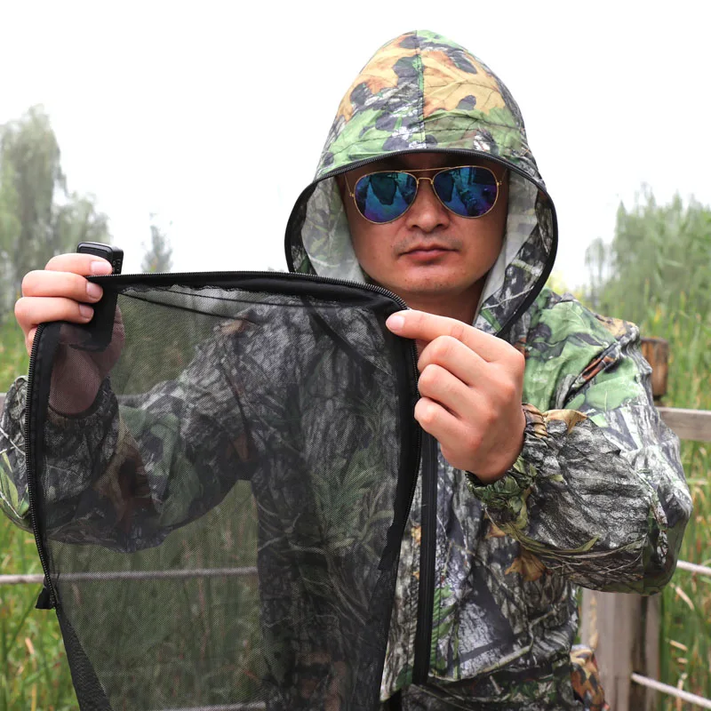 NEW Summer outdoor Bionic Camo Fishing Clothing Sunscreen Cool Hooded  Fishing Suit Lightweight Camo Hunting Jacket for Men