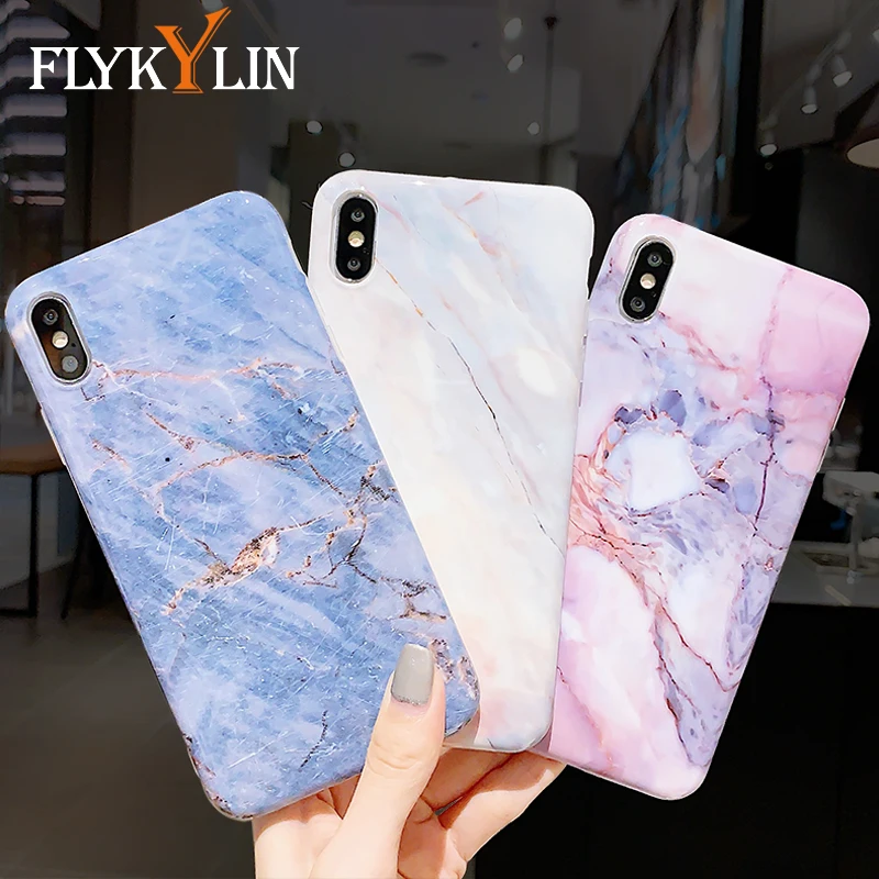 

FLYKYLIN Candy Color Case For iphone 6S 6 S 7 8 Plus XR X XS Max Back Cover Phone Coque Smooth Art Marble Soft IMD Silicone Skin