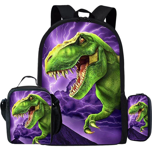 3Pcs/Set Tyrannosaurus Rex Dinosaur School Bags For Boys Primary Children Backpacks Kids Cool T Rex Dino Bookbags Animal Mochila