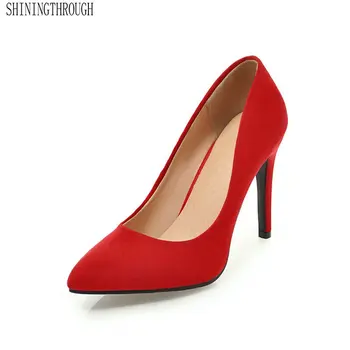 

2020 Women Pumps Fashion Women Shoes Spring/autumn Thin Super High Heel Pointed Toe Flock Wedding Pumps Size 34-43