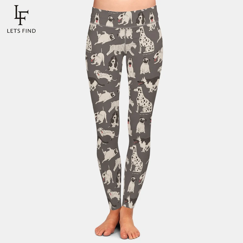 LETSFIND-Leggings de cintura alta para mujer, pantalones de malla con estampado de seda de leche suave, diseño de perros bonitos, de talla grande, elásticos, a la moda