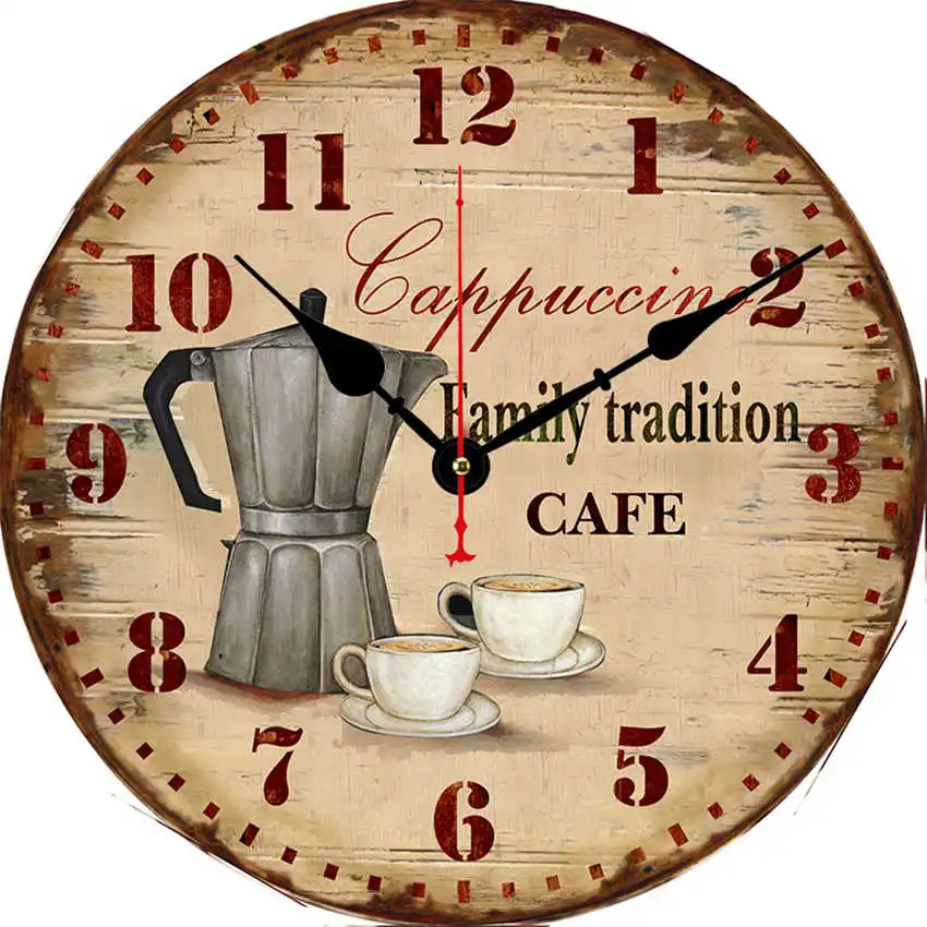 Cappuccino Cafee Antique Wall Watch,Shop Cafee Bar Wall Watch,Kitchen Clocks Large Shabby Retro Home Kitchen Decor Wall Clocks silver wall clock