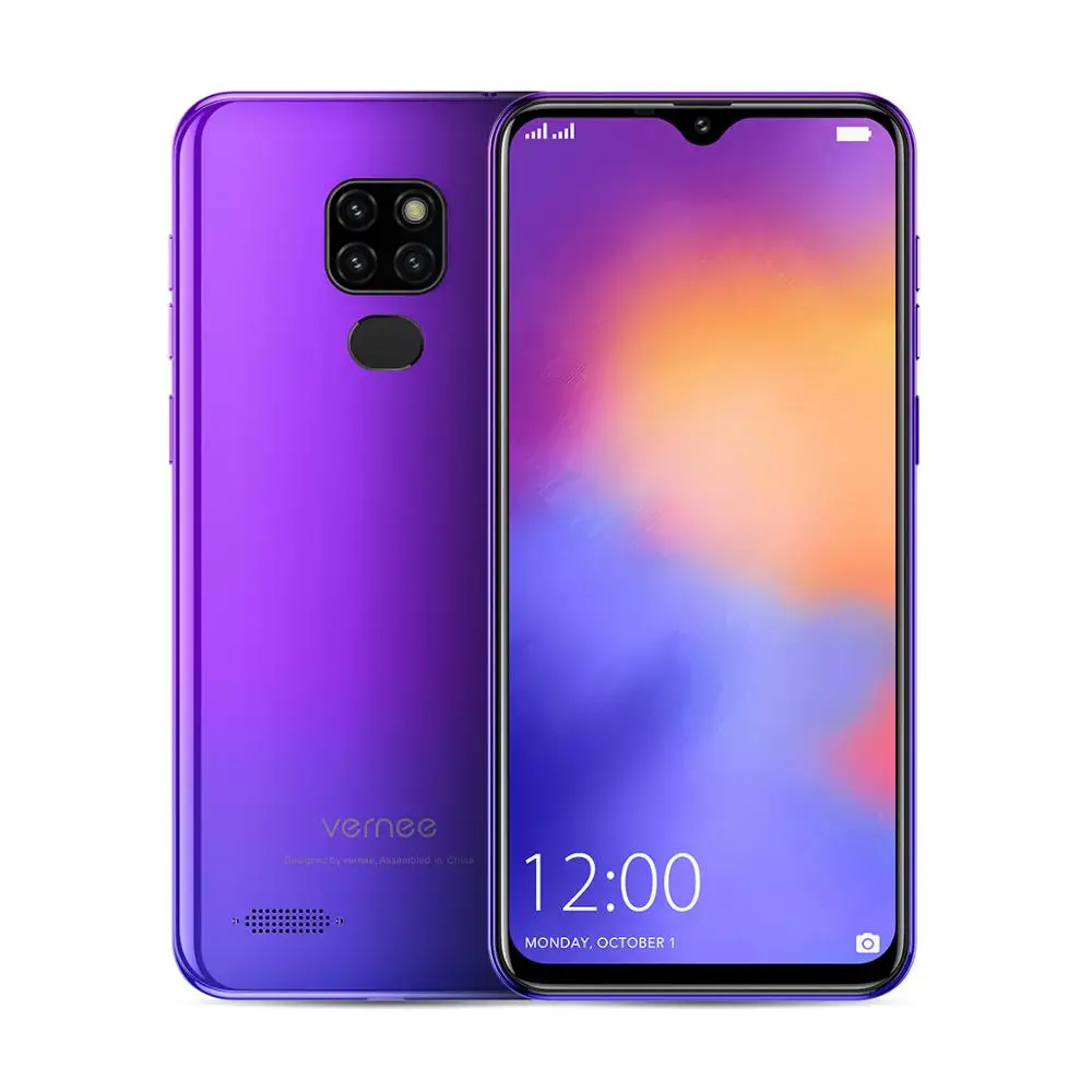 Purple Смартфон Vernee M7, 4 ГБ, 64 ГБ, настоящая Тройная камера, 6,1 дюйма, экран в виде капли воды, Face ID, 4G LTE, две sim-карты, Android 9,0, мобильный телефон - Цвет: Purple