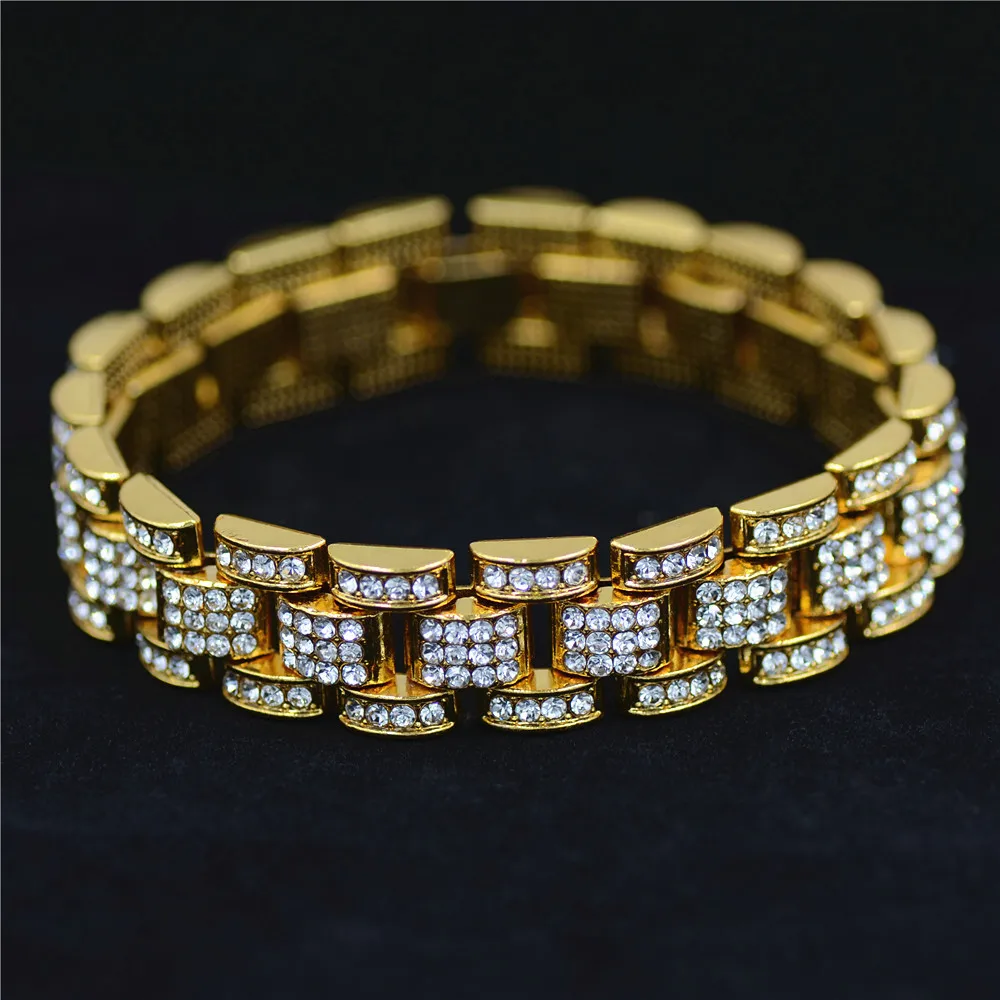 Браслет-цепочка в стиле хип-хоп, со льдом и кристаллами, стразы, браслеты-цепочки, золотые, серебряные, браслеты, подвески для мужчин, развлекательные мужские ювелирные изделия