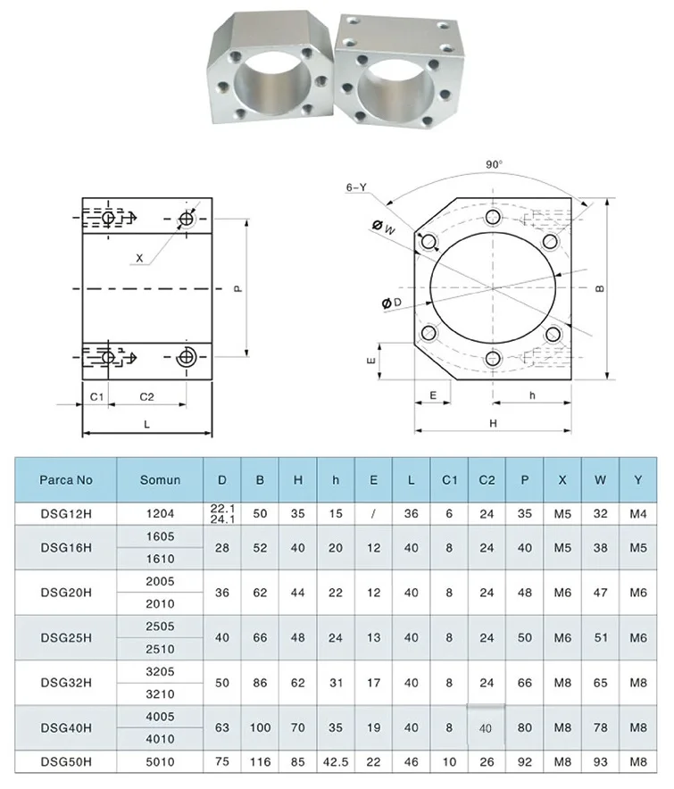 Spannblock DSG16H Spindelmuttergehäuse für SFU1605 1610 Kugelumlaufspindel CNC 