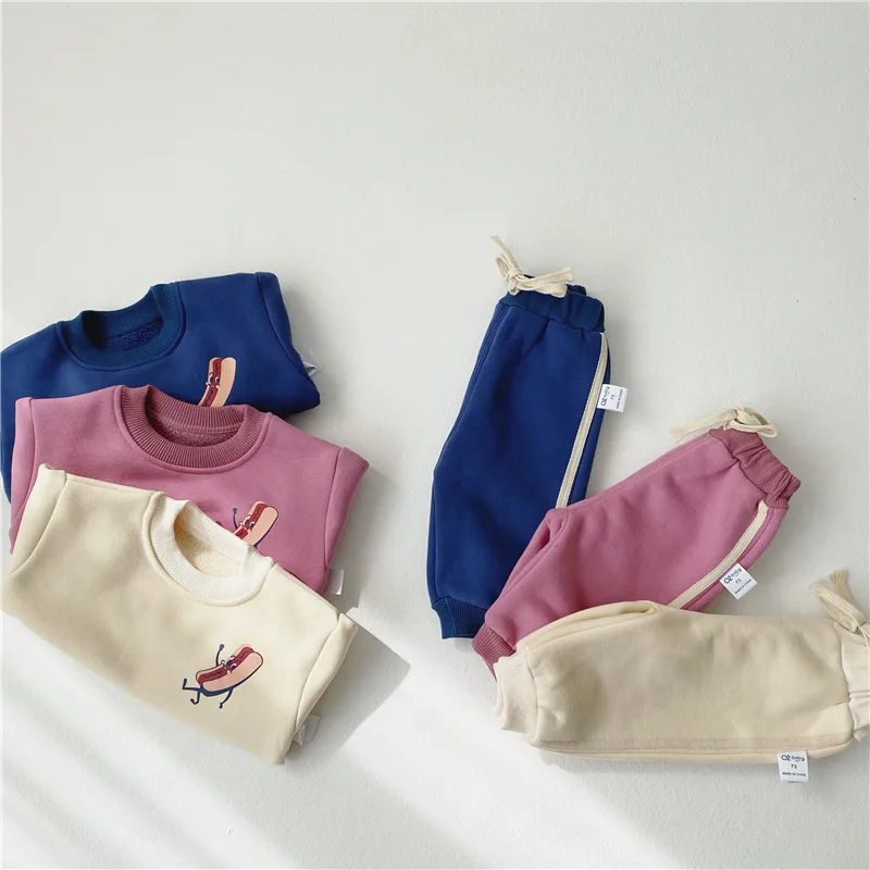 MILANCEL, зимняя одежда для малышей, плотные толстовки, повседневные штаны с мехом для мальчиков, корейский спортивный костюм для малышей