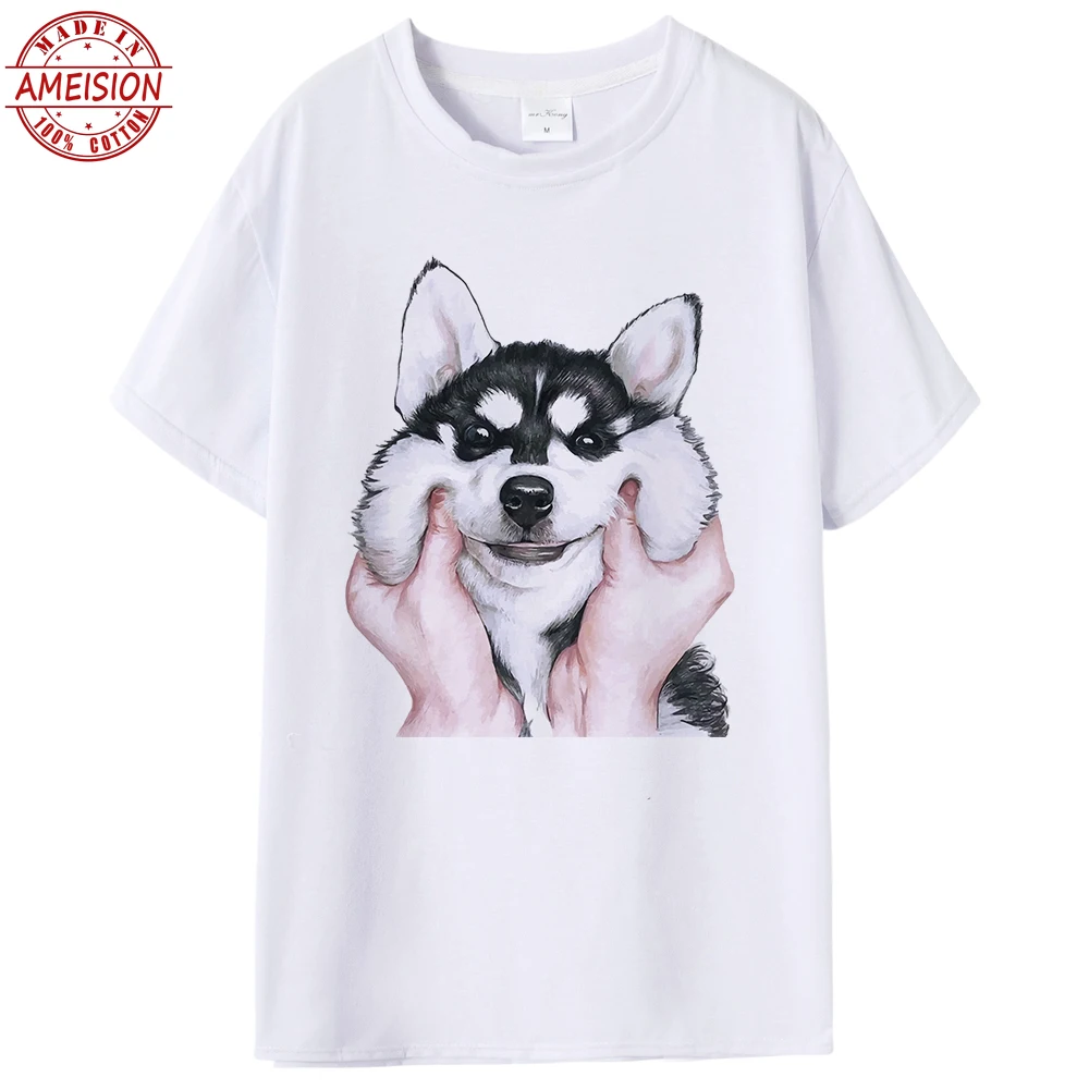 Big Size Siberian Husky T Shirt Men Summer Short Sleeve T-shirt Cartoon Funny Dog Print Male Alaskan Malamute Ala Silly | Мужская одежда