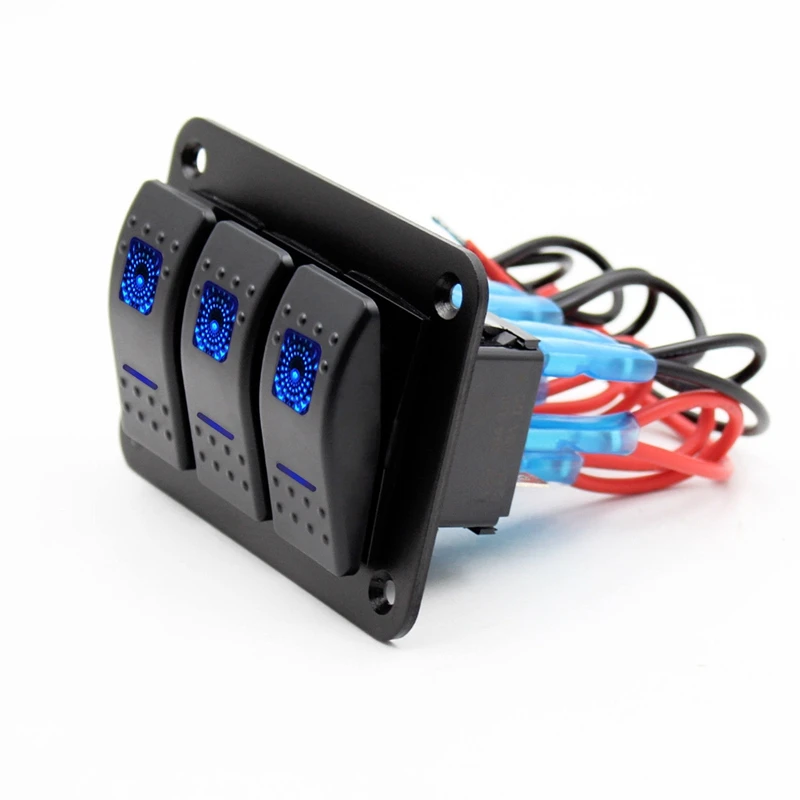 Горячая XD-12V-24V-3-Gang-Dual-LED-Light-Rocker-Switch-Panel-Bar-Car-Caravan-Boat-Rv-Blue
