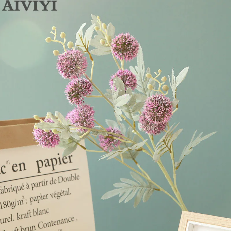 

Artificial 9Heads Long stem Dandelion flower ball branch Plastic Artificial flowers with leaves garden decoration fake Flower