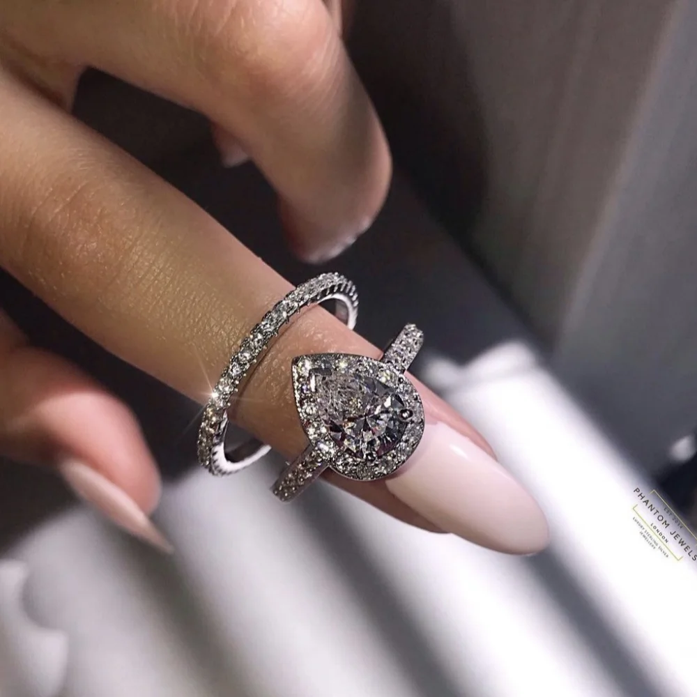 Изысканное кольцо из белого золота с каплями воды, наборы ювелирных изделий  для свадьбы для женщин, микро проложенный Кристалл Циркон, высокое  качество, обручальные кольца | AliExpress