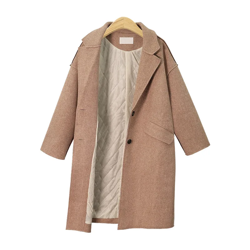 Women Winter Coats Winter New Large Size Women's Solid Color Lapel Windbreaker Loose Plus Cotton Long Wool Coat Female