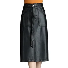Новинка, Осень-зима, Женская юбка-карандаш с высокой талией из искусственной кожи, большие размеры, Женская офисная юбка, повседневная Кожаная Юбка Saia
