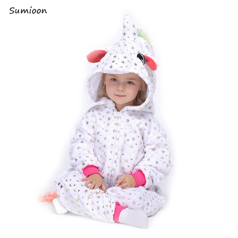 Gold stars unicorn Kigurumi/Детские пижамы с единорогом для детей; фланелевые зимние пижамы для мальчиков и девочек с рисунком панды и единорога - Цвет: Gold stars unicorn