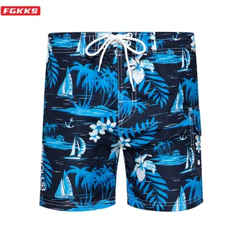 

FGKKS Summer New Men Print Beach Shorts Men's Simple Comfortable Shorts Loose Drawstring Casual Beach Shorts Male EU Size