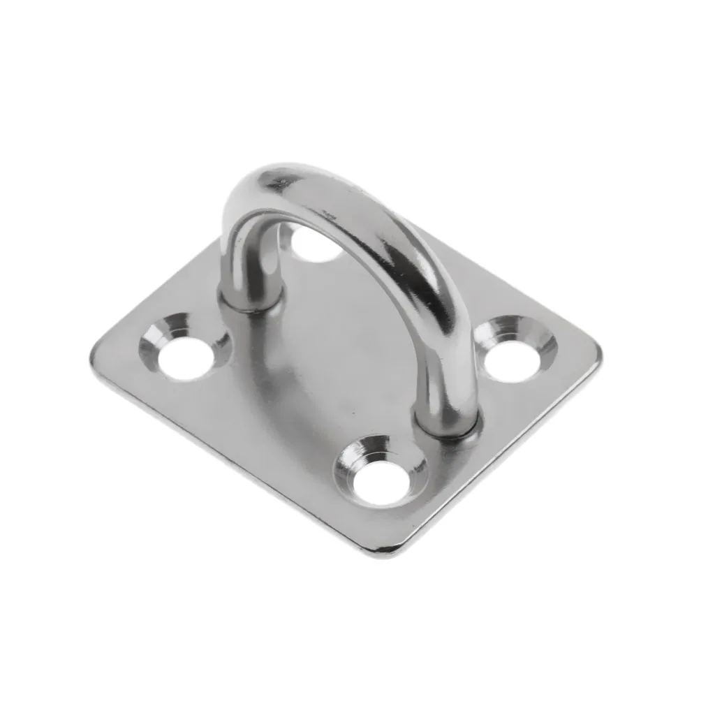 4pcs Heavy Duty 304 Stainless Steel Square Pad Eye Plate Shade Ring Loop Hook Wall Mounted for Sail Sailboat - 5mm