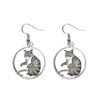 

Miaoji Painting Dragon-Li Watercolor Cat Ear Dangle Silver Drop Earring Jewelry Woman