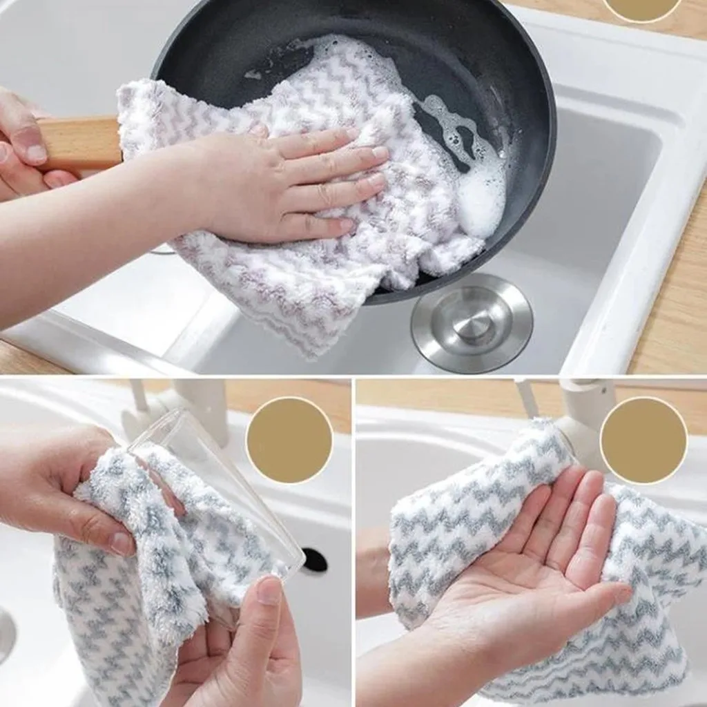 Creative Kitchen Dish Towels Printing Water Absorbent Household Cleaning Anti-Oil Towel Coral Fleece Absorbe Wash Pot Towel