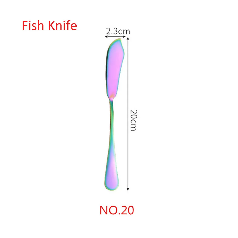 Радужных столовых приборов набор столовых приборов из нержавеющей стали набор серебряных приборов столовая вилка и нож ложка Прямая 1 шт - Цвет: No.20 Fish Knife