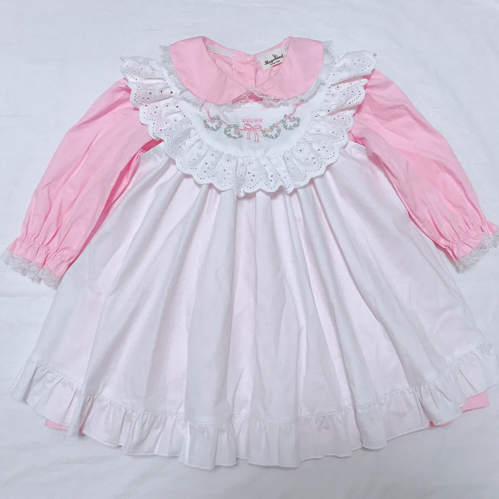 

0-6Y Baby Girl Autumn Spring Long Sleeve Pink Vintage England Style Princess Dress for Girls Casual Party Cotton Dress