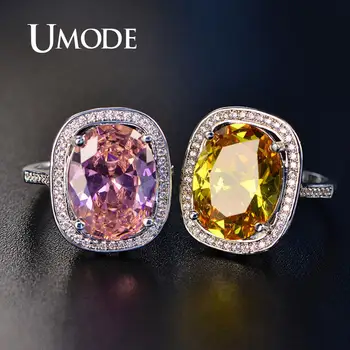 

UMODE Women Big Rings for Femme Wedding Engagement Rings Pink Crystal Zircon Stone Rings Girls Gift Vintage Jewelry bague UR0558