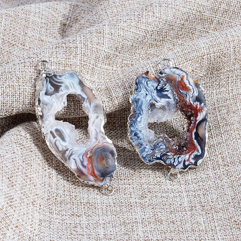 2 шт. кулон из натурального камня полые геометрические 2 отверстия кулон agates Druzy разъем Подвески для DIY серьги браслет Изготовление ювелирных изделий