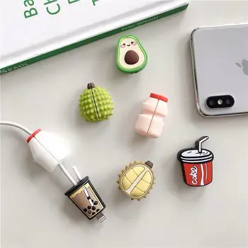 

2pcs Cute Cartoon Avocado Durian Cola Cable Protector Data Line Cord Case Cable Winder Cover For iPhone USB Charging Cable