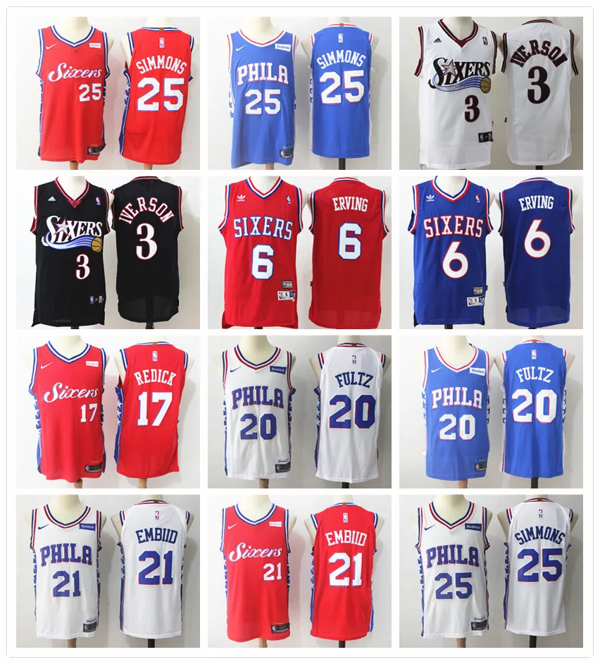 Филадельфия Бен Симмонс Joel Embiid Allen Iverson Markelle Fultz Julius Erving майки для мужчин