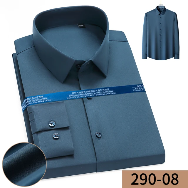 New Stretch Anti-Wrinkle Cotton Men's Shirts Long Sleeve Dress Shirts For Men Slim Fit Camisa Social Business Blouse White Shirt 290-08