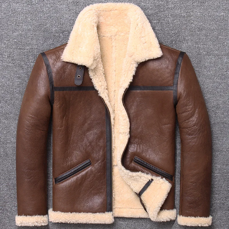 Зимнее пальто из овечьей шерсти, Классическая шерстяная овечья шерсть B3, теплая кожаная куртка, Мужская куртка из овечьей шерсти. Куртка большого размера