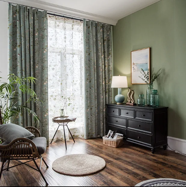 

American Rural Cotton and Linen Shade Curtains for Living Dining Room Bedroom.