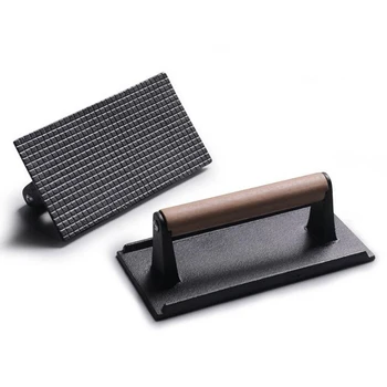 

Cast Iron Grill Hamburger Sausage Bacon Press Rectangular Shape 1.2 Kg Black