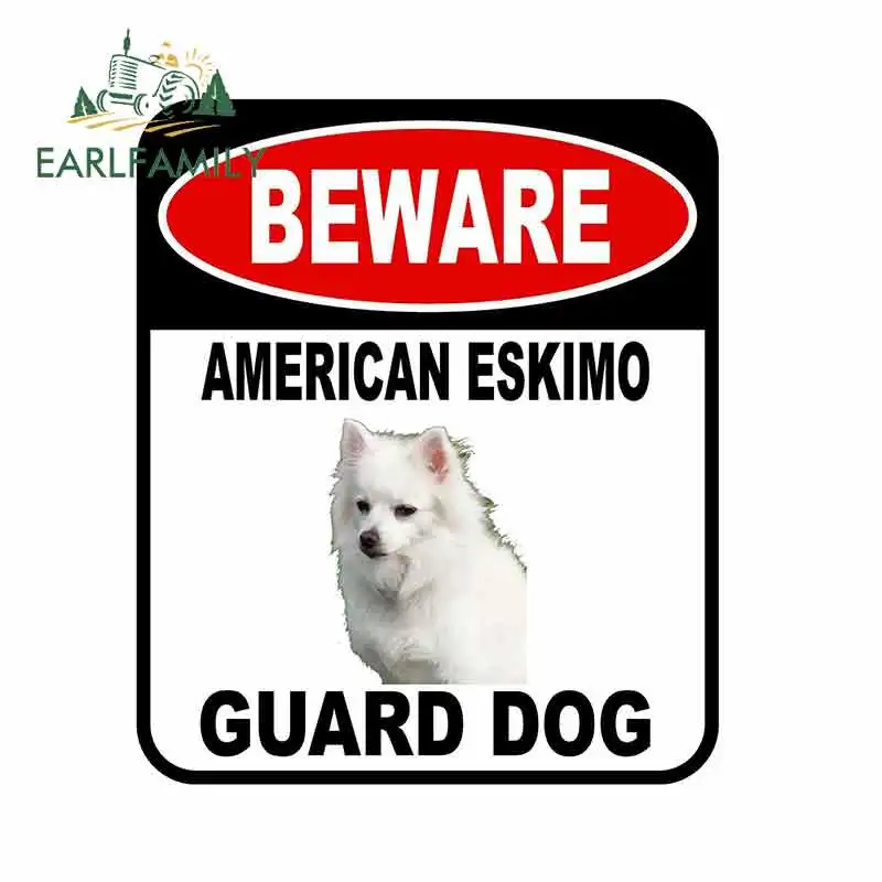 Earlfamily 13Cm X 11Cm Attenzione American Eskimo Guard Dog Car Sticker Cover Scratches Composite Sign Pet Dog Decal