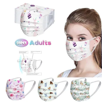 

50PCS Disposable Mask Unisex Printed White Soft Masks For Adults 3-Layer Masks Face Mouth Mask Mascarilla#Z20