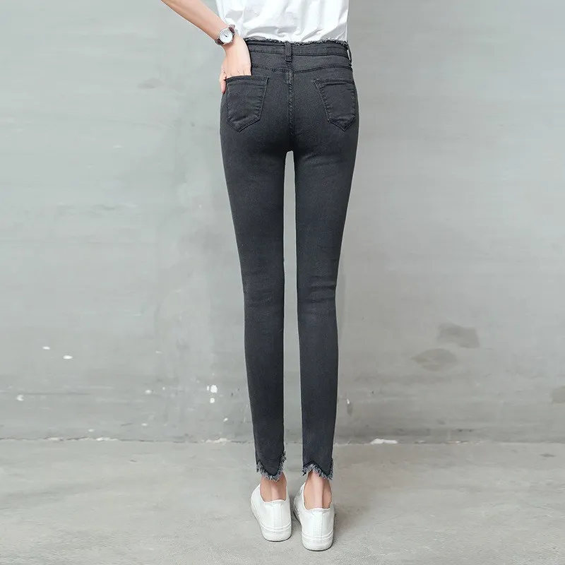 Большие размеры женские повседневные джинсы с высокой талией рваные джинсы с высокой талией женские обтягивающие тянущиеся джинсы
