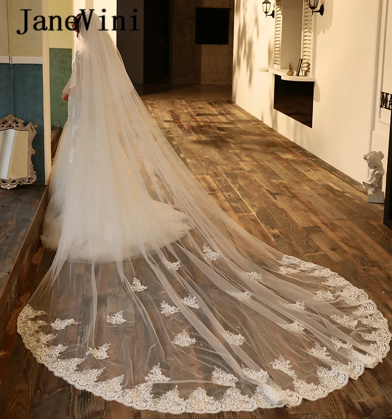 3M Wedding Veils Cathedral 2T Comb Bridal Veil Accessories Lace Applique Sequins 