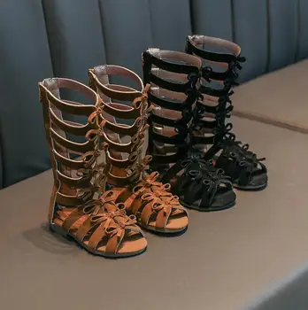 

Kids child Cute Rome Summer Sandals Peep Toe Low Square Heels Cut-Outs Back Zipper Bowtie size 26-35