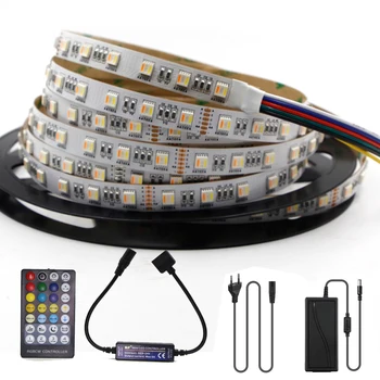 

12mm PCB 5in1 RGB+CCT LED Strip 5050 60leds/m 5in1 chip CW+RGB+WW RGBW RGBWW flexible Led Tape Light + RF remote controller 12V