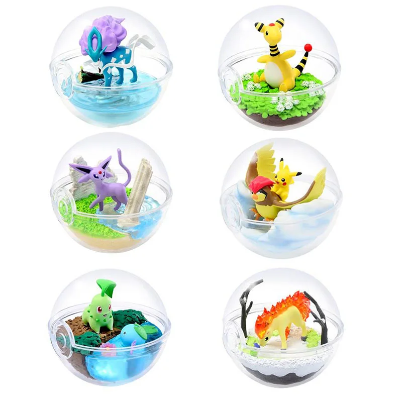 6 шт./компл. аниме прозрачный шар с Pidgeot Chikorita Ampharos Suicune Ponyta Espeon Pokemones фигурка