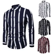 New Fashion Spring Summer Casual Men's Shirt Cotton Long Sleeve Striped Slim Fit Stand Collar Shirts