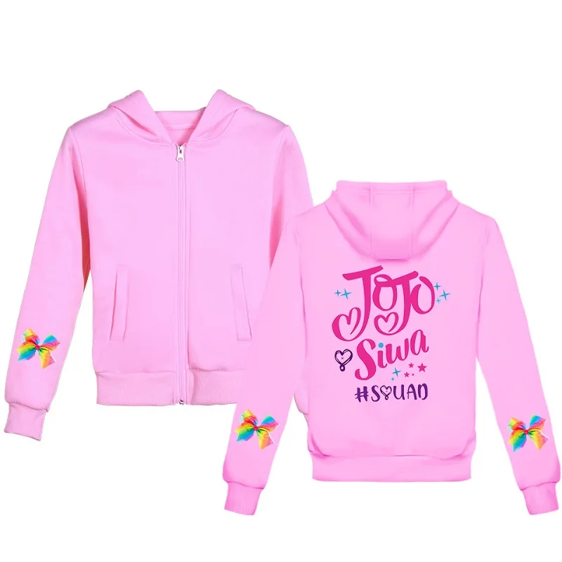 JoJo Siwa/осенне-зимняя Толстовка для девочек с длинными рукавами и принтом; Верхняя одежда с капюшоном на молнии; Детские хлопковые пальто; детская одежда из хлопка с героями мультфильмов