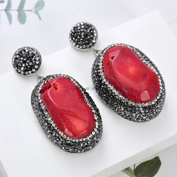 

GG Jewelry 17x27MM Red Coral Trimmed With Marcasite Earrings