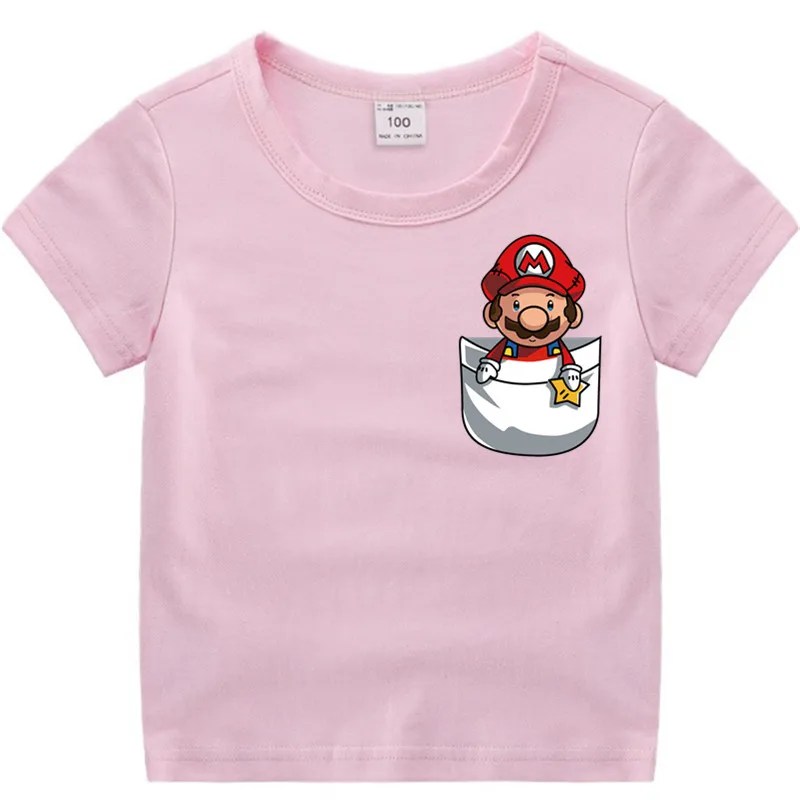 T125G-pink Хлопковая футболка для маленьких мальчиков и девочек с героями аниме «Супер Марио» летняя детская Рождественская рубашка с изображением дракона бала Z детская футболка для малышей с героями мультфильмов - Цвет: T125G-pink