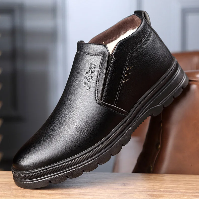 

new style cotton shoes for men winter plush and thickened warm and antiskid casual men's cotton leather shoes for dada shoes
