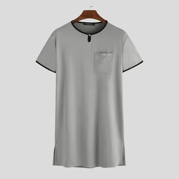 

Men's Summer Loose Leisure Long T Shirt Jamsuit Men Sleepwear Short Sleeve Nightwear 2020 New